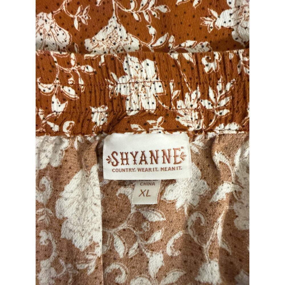 Shyanne Floral Button Front Skirt XL Western Boho Rust Ruffle Hem Skirt - Picture 7 of 8